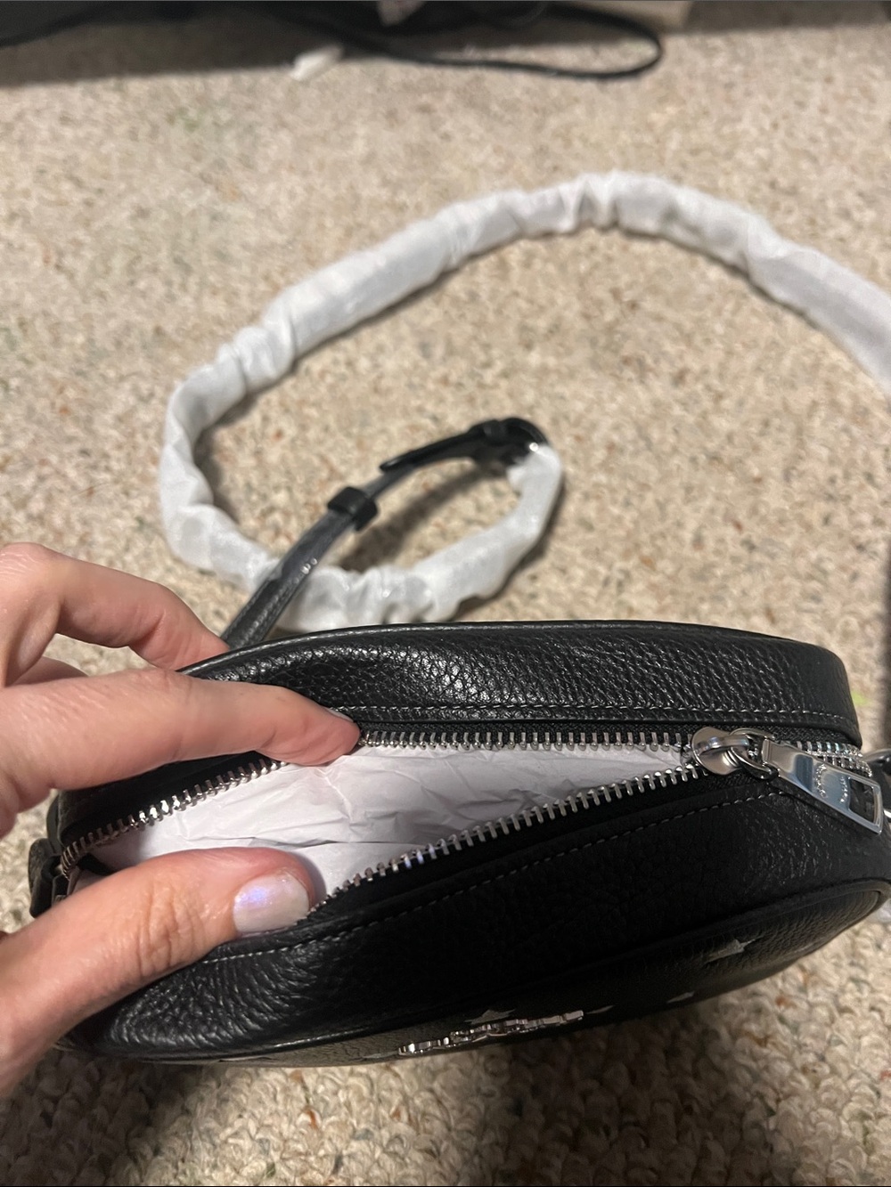 Coach Black Leather Star-Stud Camera Crossbody - Picture 3 of 4